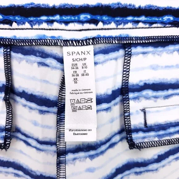 Spanx Sunshine 6” Shorts Pull On Stretch Womens Small Blue Stripe Athletic Swim - Picture 9 of 11